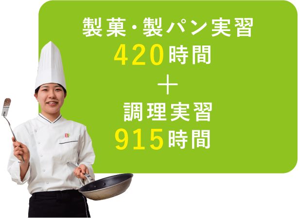 製菓・製パン実習420時間+調理実習915時間